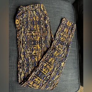 LuLaRoe Blue, black and Orange Patterned Leggings.  One size $5 BUNDLE DEAL